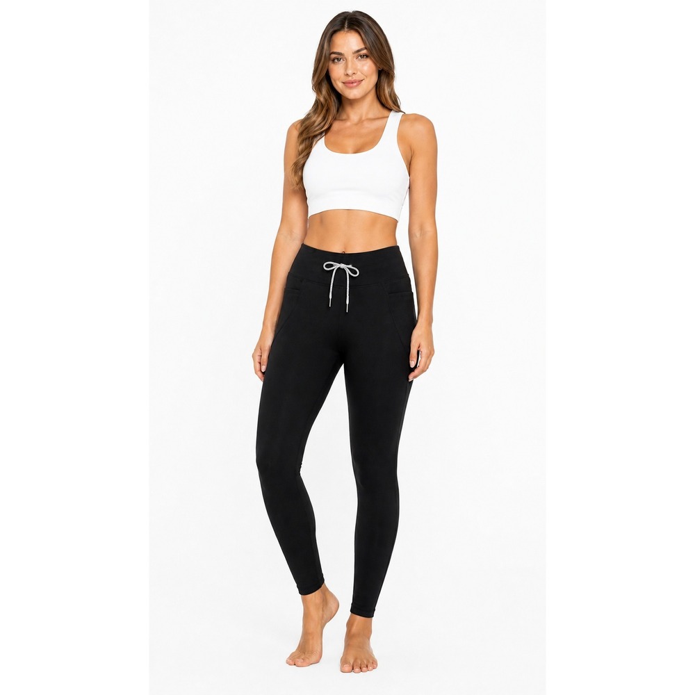 Yogalicious Lux Black High Waisted Drawstring Leggings with Pockets XS NWT